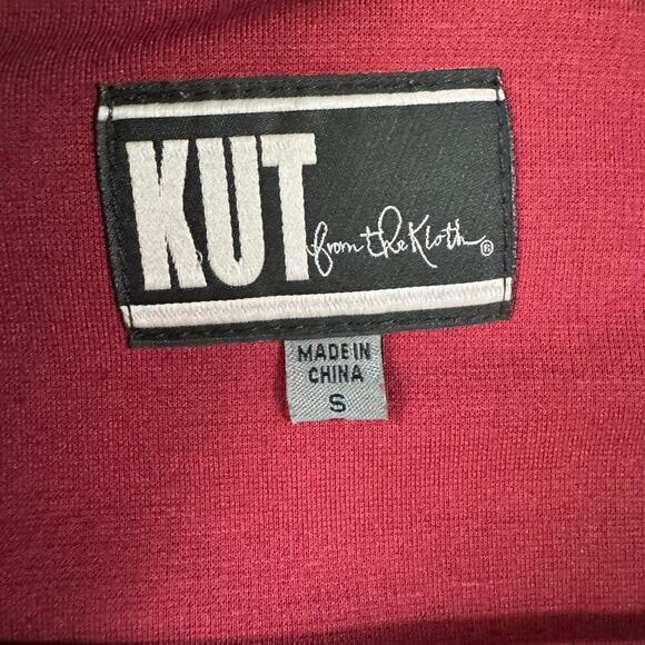 Kut From The Kloth Lincoln' Faux Leather Drape Front Jacket Mix Media Wine Red S - Picture 6 of 8